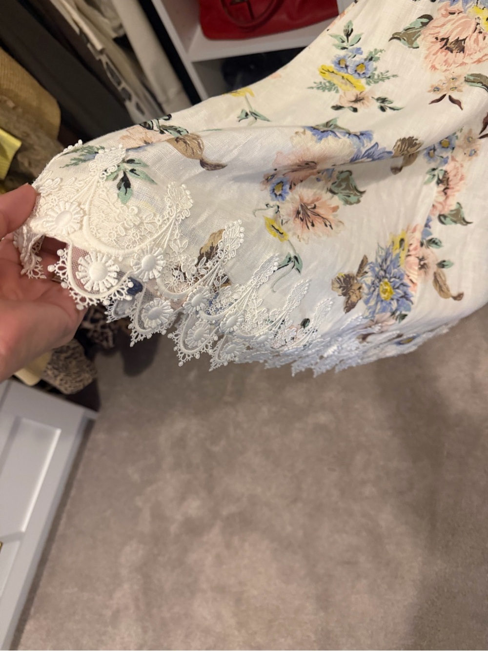 Zimmermann White Floral Lace-Trim Linen Dress - Picture 6 of 8